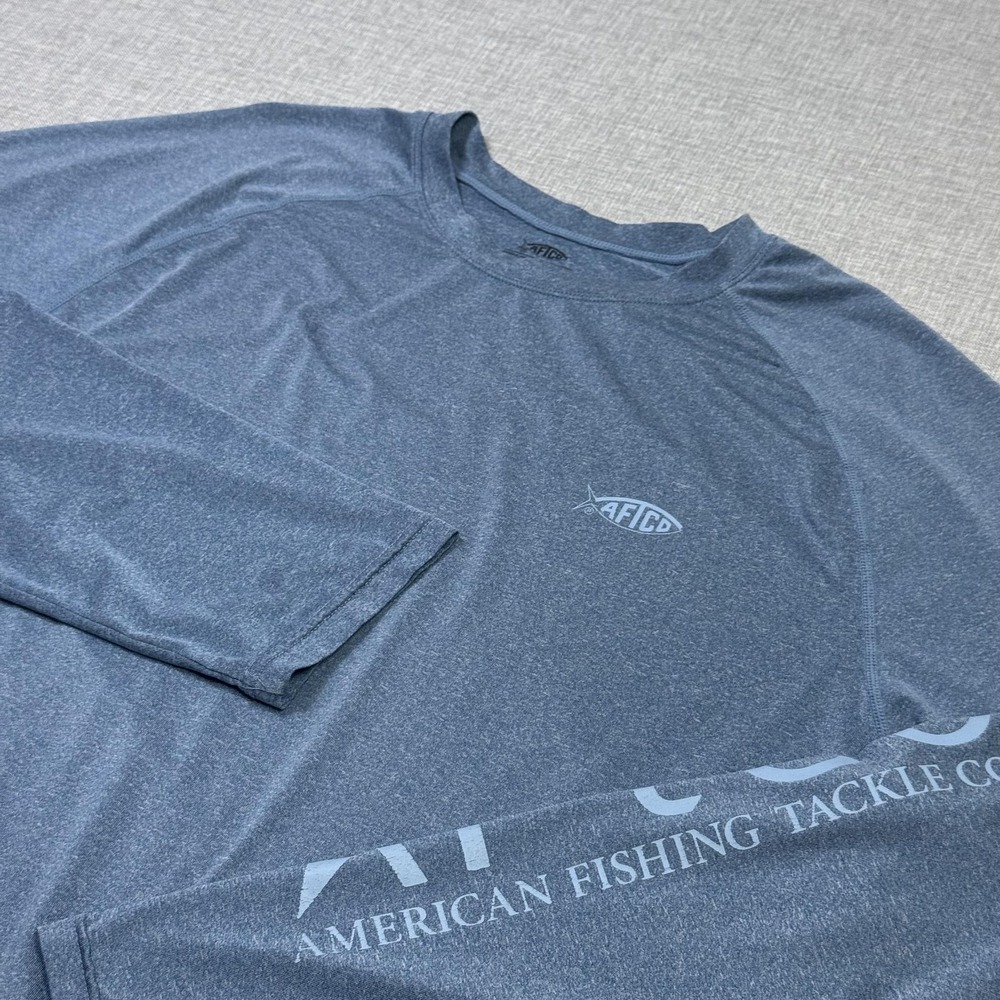AFTCO Shirt Mens XL Blue Long Sleeve Crewneck Performance Polyester Blend